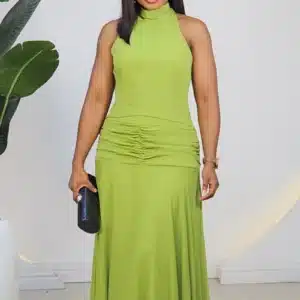 HALTER NECK CHIFFON RUCH DRESS 6194 - Image 2