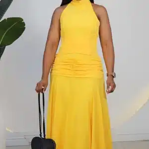 HALTER NECK CHIFFON RUCH DRESS 6194 - Image 3