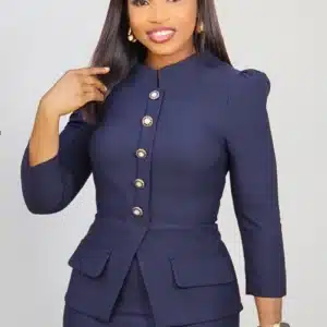 HIGH NECK BUTTON CHEST PEPLUM DRESS L877 - Image 5