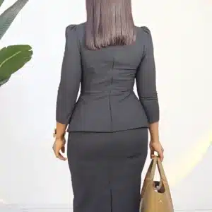 HIGH NECK BUTTON CHEST PEPLUM DRESS L877 - Image 11