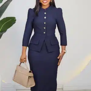 HIGH NECK BUTTON CHEST PEPLUM DRESS L877