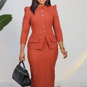 HIGH NECK BUTTON CHEST PEPLUM DRESS L877 - Image 2
