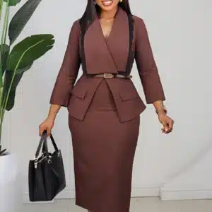 LACE INSERTED COLLAR PEPLUM DRESS L880