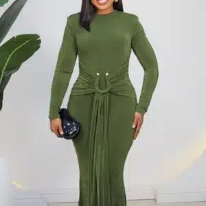 LONG SLEEVE FRONT DRAPE EVENING DRESS 2651