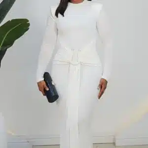 LONG SLEEVE FRONT DRAPE EVENING DRESS 2651 - Image 2