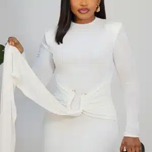 LONG SLEEVE FRONT DRAPE EVENING DRESS 2651 - Image 5