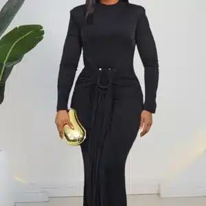 LONG SLEEVE FRONT DRAPE EVENING DRESS 2651 - Image 3