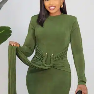 LONG SLEEVE FRONT DRAPE EVENING DRESS 2651 - Image 4