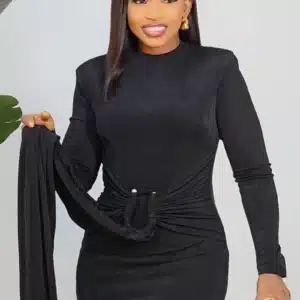 LONG SLEEVE FRONT DRAPE EVENING DRESS 2651 - Image 6