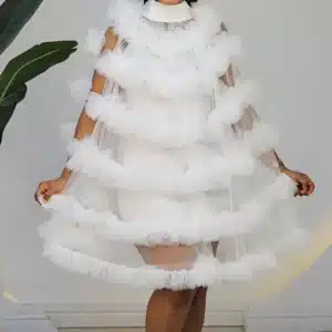 MESH RUFFLE LAYERS SWING DRESS A026