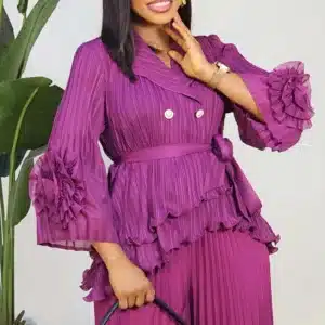 MIYAKE RUFFLE SLEEVE TOP & PLEAT PANT SET 0907A - Image 2