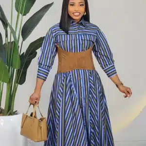 MULTI STRIPE & CORSET DRESS SET 2621