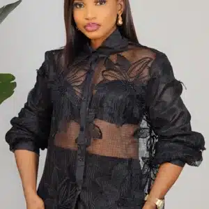 NET FLORAL BUBBLE LONG SLEEVE SHIRT 0704A - Image 4