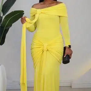 OFF SHOULDER & WAIST DRAPE EVENING DRESS 0704A - Image 2