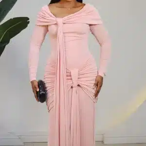 OFF SHOULDER & WAIST DRAPE EVENING DRESS 0704A