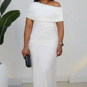 PLEAT CAPE RUCH EVENING DRESS 2632