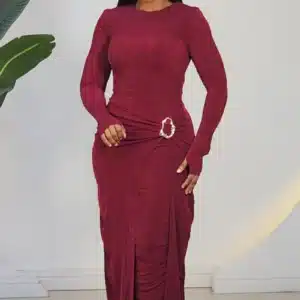 RUCH WAIST BROOCH EVENING ANKLE DRESS 2641