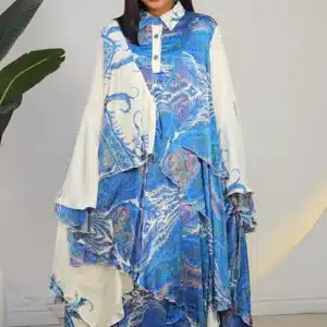 SCARF PRINT ASYMMETRIC LAYERS SWING DRESS 0704A - Image 2