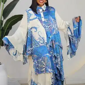 SCARF PRINT ASYMMETRIC LAYERS SWING DRESS 0704A - Image 4