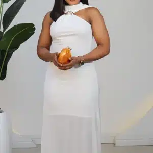 SLEEVELESS HIGH NECK BROOCH EVENING DRESS 2618 - Image 2