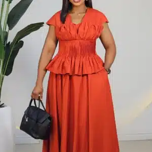 SMOKEY WAIST TOP & FLARE MIDI SKIRT 6184