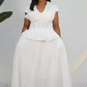 SMOKEY WAIST TOP & FLARE MIDI SKIRT 6184 - Image 2