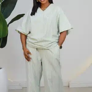 STRIPE DOUBLE SIDE RUCH TOP & PANT SET 6048 - Image 6