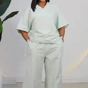 STRIPE DOUBLE SIDE RUCH TOP & PANT SET 6048 - Image 3