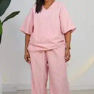 STRIPE DOUBLE SIDE RUCH TOP & PANT SET 6048 - Image 4