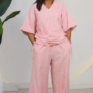 STRIPE DOUBLE SIDE RUCH TOP & PANT SET 6048