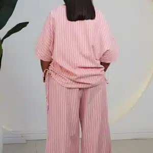 STRIPE DOUBLE SIDE RUCH TOP & PANT SET 6048 - Image 7