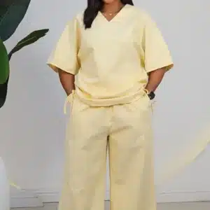 STRIPE DOUBLE SIDE RUCH TOP & PANT SET 6048 - Image 2