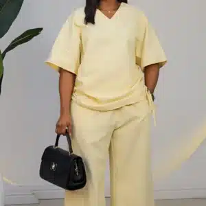 STRIPE DOUBLE SIDE RUCH TOP & PANT SET 6048 - Image 5
