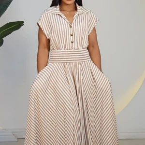 STRIPE SMOKEY WAIST ANKLE DRESS 6022 - Image 3