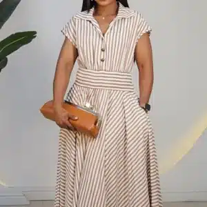 STRIPE SMOKEY WAIST ANKLE DRESS 6022 - Image 5