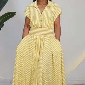 STRIPE SMOKEY WAIST ANKLE DRESS 6022