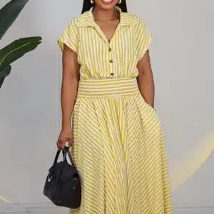 STRIPE SMOKEY WAIST ANKLE DRESS 6022 - Image 4