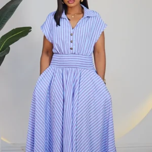 STRIPE SMOKEY WAIST ANKLE DRESS 6022 - Image 2