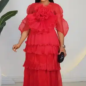 THIN PLEAT ROSE CHEST LAYERS MIDI DRESS 9210