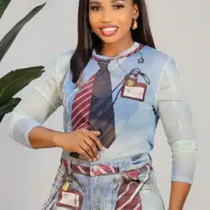 TIE PRINT MESH TOP & JEAN SET 2704 - Image 2