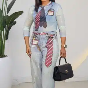 TIE PRINT MESH TOP & JEAN SET 2704