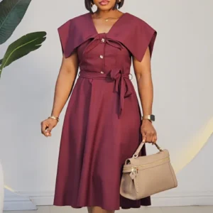 BOW NECK CAPE SLEEVE FLARE DRESS 6576