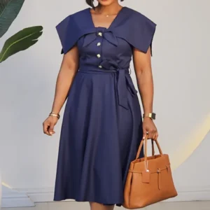 BOW NECK CAPE SLEEVE FLARE DRESS 6576 - Image 2