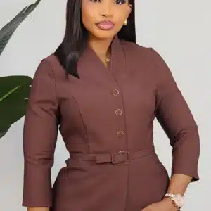 CASEMENT FRONT SLIT HIGH NECK PEPLUM DRESS L911 - Image 6
