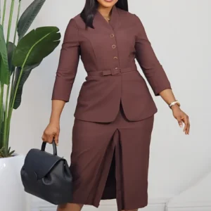 CASEMENT FRONT SLIT HIGH NECK PEPLUM DRESS L911 - Image 3