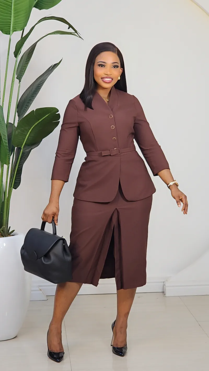 CASEMENT FRONT SLIT HIGH NECK PEPLUM DRESS L911