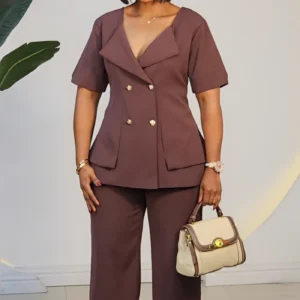 DOUBLE BREASTED BUTTON JACKET & PANT SET 090 - Image 2
