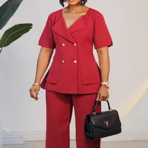 DOUBLE BREASTED BUTTON JACKET & PANT SET 090