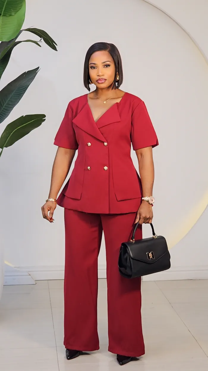 DOUBLE BREASTED BUTTON JACKET & PANT SET 090