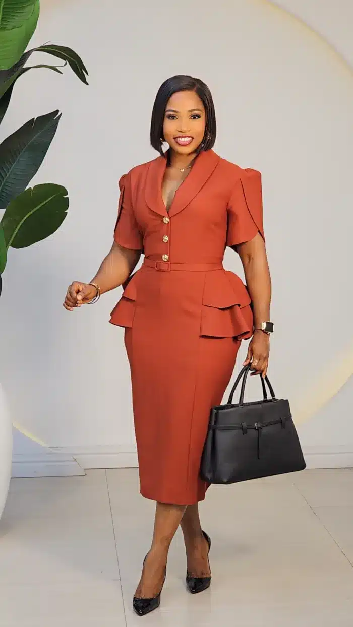 DOUBLE SIDE PEPLUM MIDI DRESS L905